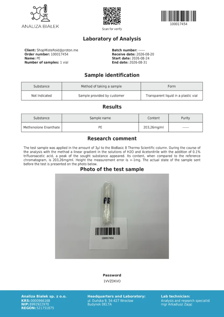 Methenolone Enanthate (Primobolan) laboratory test results